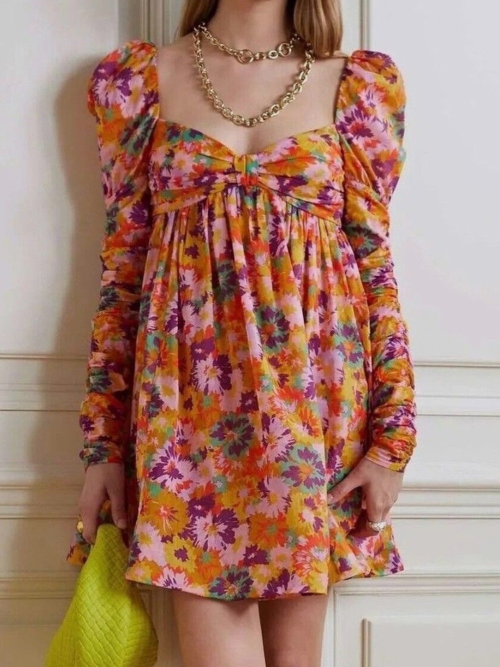 Zimmermann Violet Twist Front Mini Dress in Mustard Multi Floral NEVER worn!